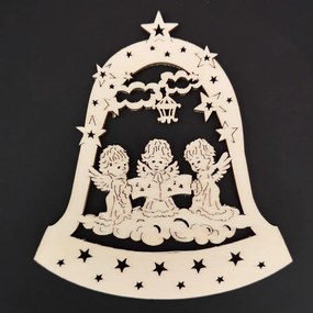 AMADEA Drevená ozdoba zvon s anjelmi 9 cm