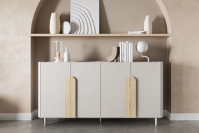 Štvordverová komoda Amilio 200 cm - kašmír / olejovaný dub / úchytky svetlý dub