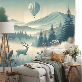 Tapeta lesná krajina s jeleňom a balónom