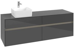 VILLEROY &amp; BOCH Collaro závesná skrinka pod umývadlo na dosku (umývadlo vľavo), 4 zásuvky, s LED osvetlením, 1600 x 500 x 548 mm, Glossy Grey, C050B0FP