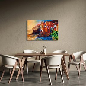 Obraz - Dedina na pobreží Cinque Terre, Talianska riviéra, moderný impresionizmus (90x60 cm)