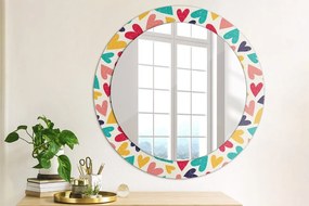 Okrúhle ozdobné zrkadlo na stenu Farebné srdcia fi 70 cm