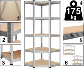 Rohový regál strieborný 180x70x40 cm