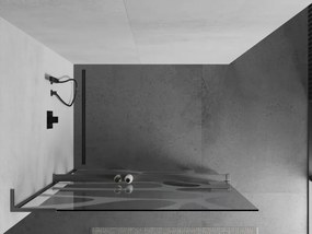 Mexen Kioto+ L, sprchová zástena Walk-In s poličkou a vešiakom 100 x 200 cm, 8mm číre sklo biely vzor, grafitový profil, 800-100-123-66-97