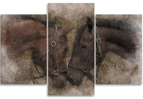 Obraz na plátně třídílný Koně Zvířata Hnědý - 60x40 cm