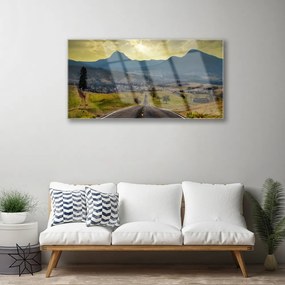 Skleneny obraz Cesta hora krajina 125x50 cm