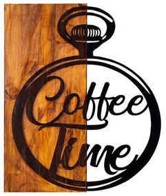 Nástenná drevená dekorácia COFFEE TIME hnedá/čierna