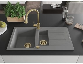 Mexen Matias, 1,5-komorový granitový drez 900x505x200 mm a drezová batéria Elia, šedá, 6502-71-670101-50