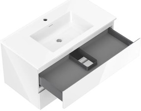 Mexen Orio, kúpeľňová skrinka 90 cm s umývadlom Otis, 2 zásuvky, biela lesklá, 91A10-09047-2-BFF00-W18M00