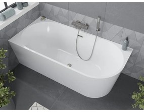 Mexen Mia, voľne stojaca rohová vaňa, lavá, 160 x 75 cm, biela, brúsená oceľ prepad, 52691607500L-97