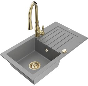 Mexen Pablo, granitový drez 752x436x161 mm, 1-komorový a drezová batéria Savita, šedá, 6510-71-672601-50