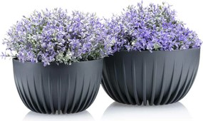 PLASTOVÝ KVETINÁČ STRIPPED ECO SADA 2KS 16X30 CM+15X24 CM ANTRACITOVÁ