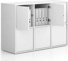 Kancelárska skriňa FRAME, nízka, 6x dvere, 1299 x 450 x 881 mm, PUSH-lock, biela