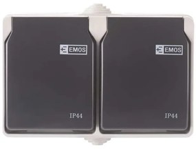 Zásuvka nástenná dvojitá, šedo-čierna, IP44 70958