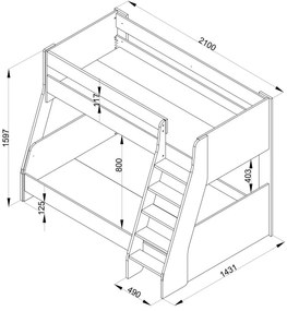Poschodová posteľ 120x200 so schodíkmi Brian - dub/biela