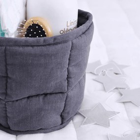 Ľanový prešívaný košík grafitová o 20 cm