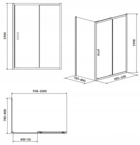 Cersanit Arteco, sprchový kút s posuvnými dverami 100 (dvere) x 80 (stena) x 190 cm, 5mm číre sklo, chrómový profil, S157-011