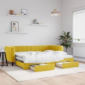 Rozkladacia denná posteľ s matracmi žltá 80x200 cm zamat 3196737