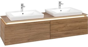 VILLEROY &amp; BOCH Legato závesná skrinka pod dve umývadlá, 2 zásuvky, s LED osvetlením, 1600 x 500 x 380 mm, Oak Kansas, B692L0RH