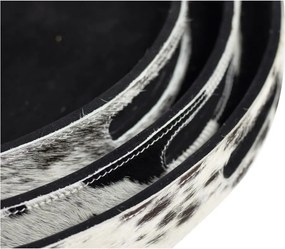 Sada 3ks servírovacie podnosy s hovädzou kožou biela / čierna-Ø 46 * 5cm / Ø 40 * 5cm / Ø33 * 5cm