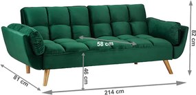 Rozkládací pohovka, smaragdový samet / buk, KAPRERA 0000236598 Tempo Kondela
