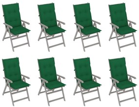 Záhradné sklápacie stoličky s podložkami 8 ks sivé akáciové drevo 3075161