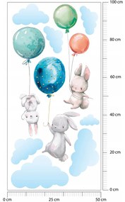Vulpi Detské samolepky na stenu Zajačikovia na balónoch 100x50 cm