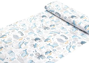 Biante Detské bavlnené posteľné obliečky do postieľky Sandra SA-442 Morský svet modrý na bielom Do postieľky 100x135 a 40x60 cm