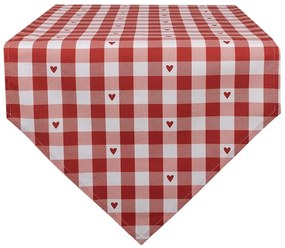 Bielo-červený károvaný behúň so srdiečkami Love It - 50*160 cm