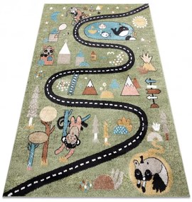 Dywany Łuszczów Detský kusový koberec Fun Route Street animals green - 80x150 cm