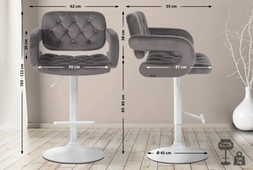 Barová stolička Dublin - zamat, biely rám Sivá