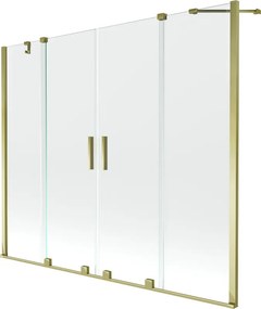 Mexen Velar Duo, 2-krídlová posuvná vaňová zástena 200 x 150 cm, 8mm číre sklo, zlatý lesklý profil, 896-200-000-02-50