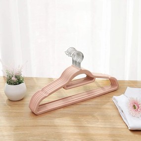 Zamatové vešiaky, protišmykové, 50 ks, svetloružové