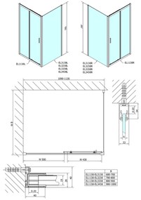 Polysan, Easy Line obdĺžniková sprchová zástena 1100x1000mm L/P varianta,brick sklo, EL1138EL3438