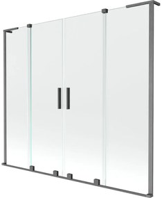 Mexen Velar L Duo, 2-krídlová posuvná vaňová zástena 200 x 150 cm, 8mm číre sklo, brúsený grafit, 896-200-003-02-66