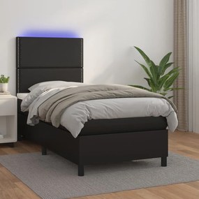 Boxspring posteľ s matracom a LED čierna 80x200 cm umelá koža 3135849