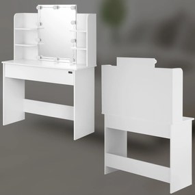 InternetovaZahrada Toaletný stolík Lucia s LED osvetlením 140x110x40 cm - biely