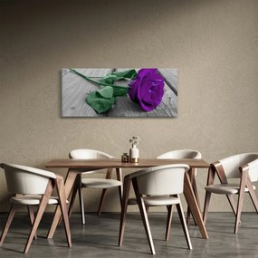 Obraz - Fialová ruža so zelenou stonkou (120x50 cm)
