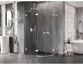 Mexen Lunar, polkruhový sprchový kút naklápací doľava 90 x 80 cm, 8mm číre sklo, biely profil, 833-090L-080P-20-00