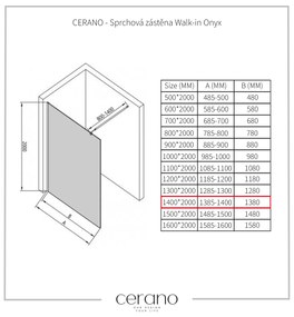 Cerano Onyx, sprchová zástena Walk-in 140x200 cm, 8mm šedé sklo, čierny profil, CER-CER-426427