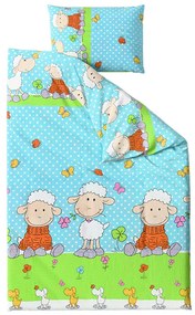 Krepové obliečky do postieľky OVEČKY modré Rozmer obliečky: 45 x 65 cm | 90 x 135 cm