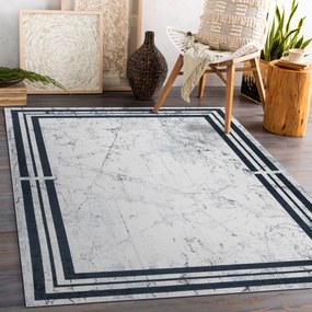 ANDRE 1023 umývací koberec vzor rámu, mramor protišmykový - čierna -biela Veľkosť: 120x170 cm