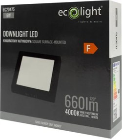LED prisadený stropný panel – štvorec, 6 W, 660 lm, čierny