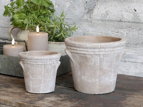 Prírodný antik cementový obal na kvetináč s uškami Tion - 13,5*13*12cm