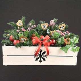 AMADEA Drevený vianočný kvetináč s vločkou biely, vo vnútri s čiernou fóliou, 62x21,5x17cm, český výrobok
