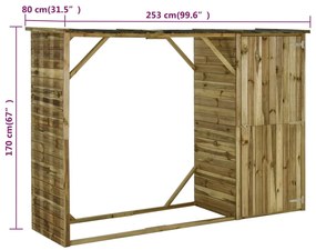 Prístrešok na náradie a drevo, borovica 253x80x170 cm