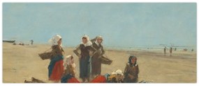 Obraz - Eugène Boudin, Women on the Beach at Berck, reprodukcia (120x50 cm)