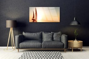 Skleneny obraz Loďka more slnko krajina 125x50 cm
