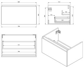 Sapho Sapho, LOREA skrinka s umývadlom 101x46x51,5cm (80+20cm), ľavá, biela matná, LE080-3131-L-01