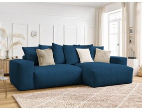 Modrá menčestrová rozkladacia/s úložným priestorom rohová pohovka Voltaire – Bobochic Paris